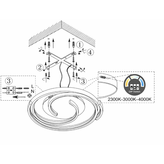 Plafoniera tornado moderna led da 2300k a 4000k nera