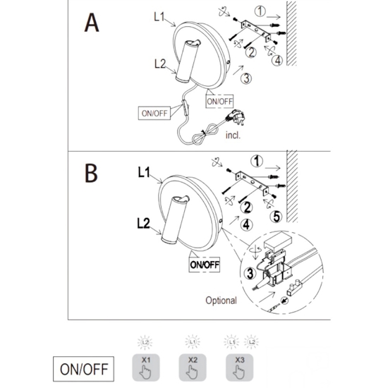 Applique da comodino per camera da letto con cavo spina luce orientabile