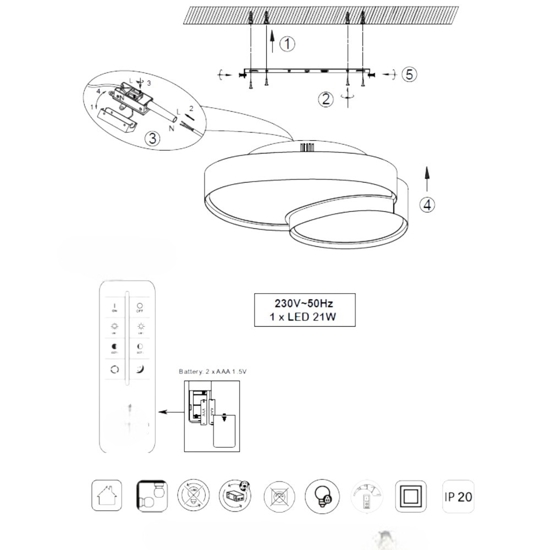 Plafoniera bianca led 2700k a 6500k 21w design moderna con telecomando