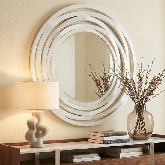 Specchio da parete design moderno metallo bianco rotondo