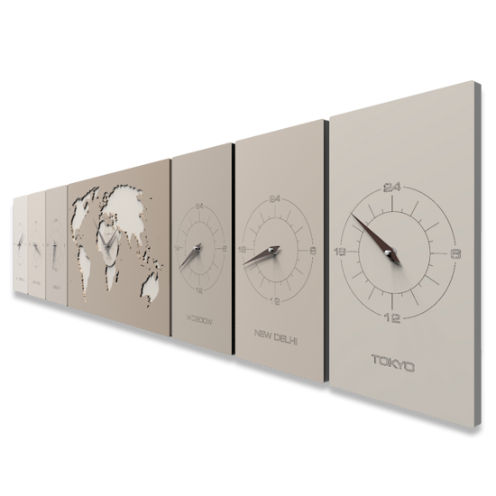 Cosmo grande orologio da parete planisfero legno colore caffellate fusi orari