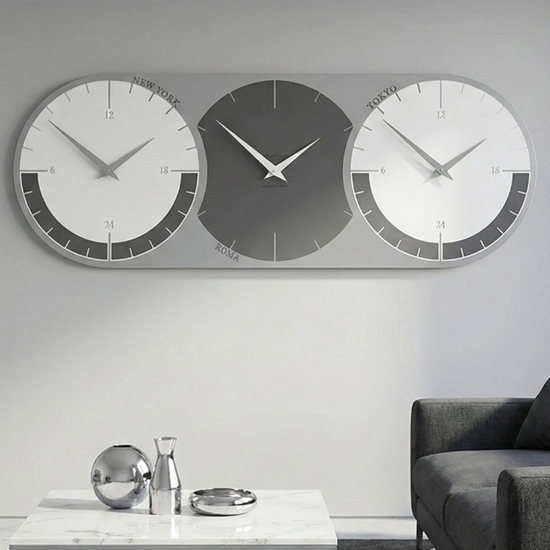 Fusi orari orologio da muro moderno grigio quarzo e bianco 