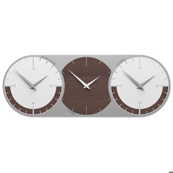Orologio da muro moderno fusi orari 3 rovere wenge grigio bianco 