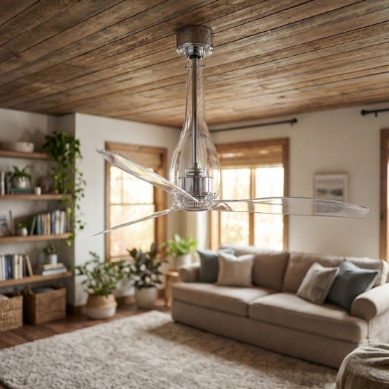 Ventilatore silenzioso in vetro da soffitto per 17mq pale trasparenti con telecomando