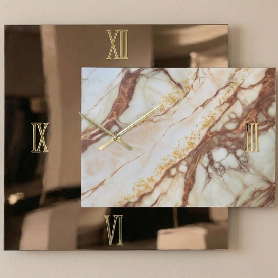 Orologio da parete lux bronzo 73x60 effetto marmo specchio