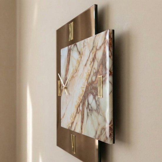 Orologio da parete lux bronzo 73x60 effetto marmo specchio