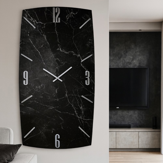 Orologio verticale da parete 150x80 nero design effetto marmo
