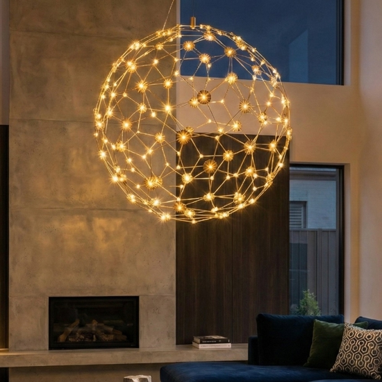 Lampadario moderno sfera oro led 22w 3000k per salotto