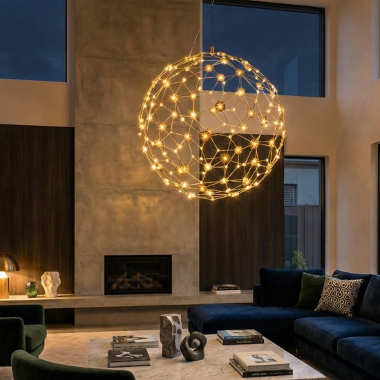 Lampadario moderno sfera oro led 22w 3000k per salotto