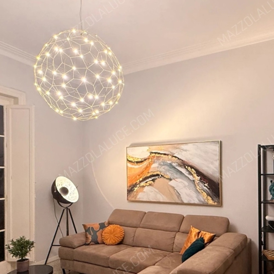 Lampadario moderno sfera oro led 22w 3000k per salotto