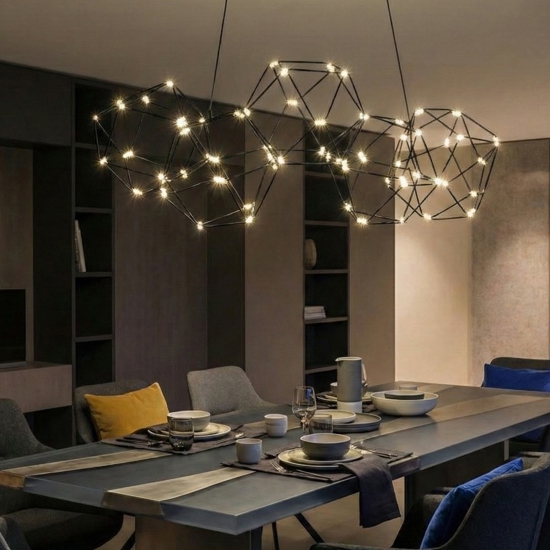 Lampadario costellazione nero design moderno led 22w 3000k 84 cm