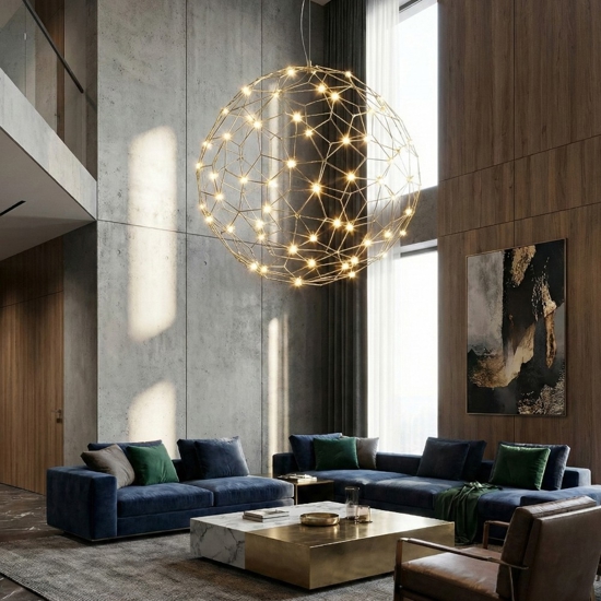 Lampadario sfera sole 80 cm oro led 21w 3000k moderno