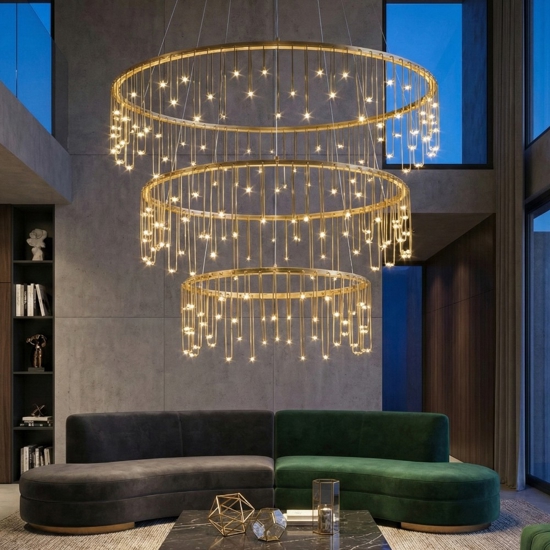 Lampadario per salone stelle cadenti oro ramato moderno led 72w 3000k