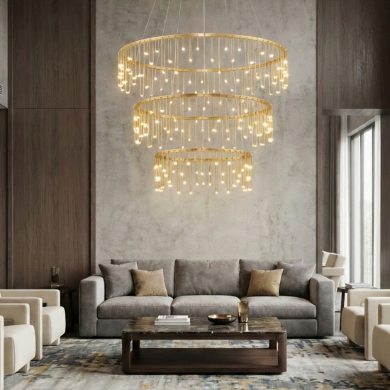Lampadario per salone stelle cadenti oro ramato moderno led 72w 3000k
