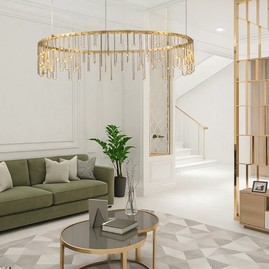 Lampadario led per salotto design moderno oro ramato