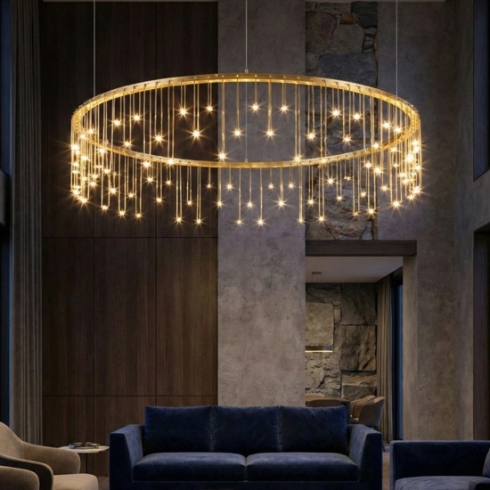 Lampadario design led oro ramato stelle cadenti