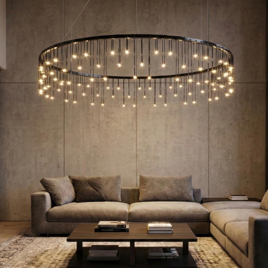 Lampadario nero stelle cadenti led per soggiorno moderno