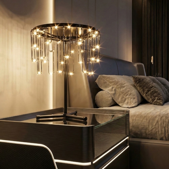 Lampada da tavolo led nera design moderna stelle cadenti