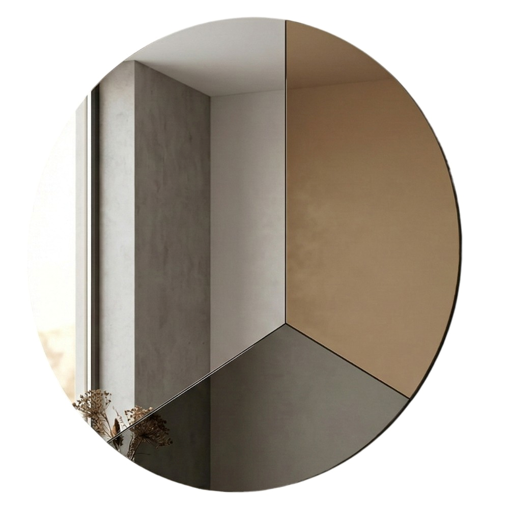 Specchio Da Parete Rotondo In Metallo Bronzo, Diametro 80 Cm, Con Pellicola Antisfondamento, Per Soggiorno, Camera, Bagno E Ingresso