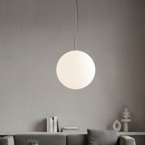 Lampada a sospensione ip65 sfera bianca 28 cm linea light oh! per bagno cavo nero