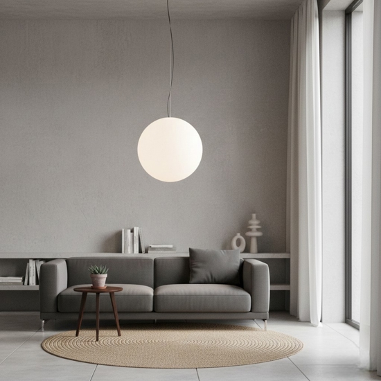 Lampada a sospensione ip65 sfera bianca 28 cm linea light oh! per bagno cavo nero