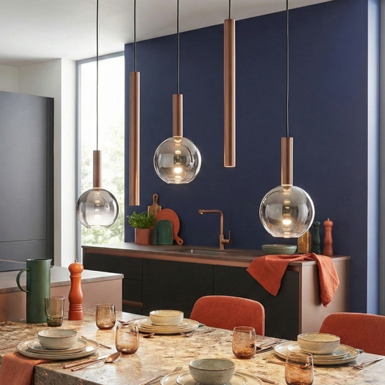 Lampadario marrone sfere a sospensione per cucina moderna