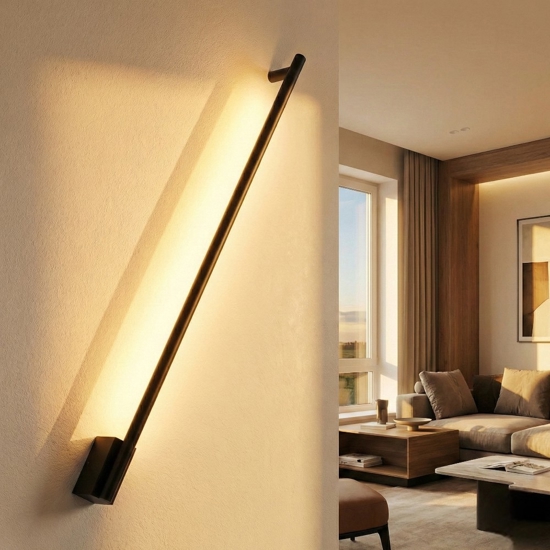 Applique 120cm sporgenza 9cm bacchetta nera led 20w 3000k moderna