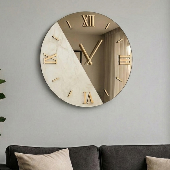 Orologio rotondo 100cm da parete specchio bronzo marmo laminato