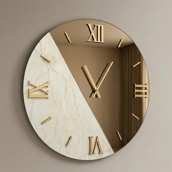 Orologio rotondo 100cm da parete specchio bronzo marmo laminato