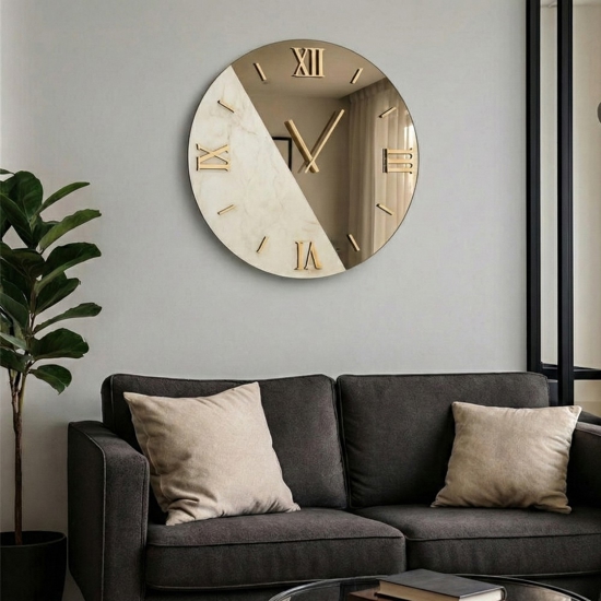 Grande orologio 80cm rotondo da parete specchio bronzo marmo laminato