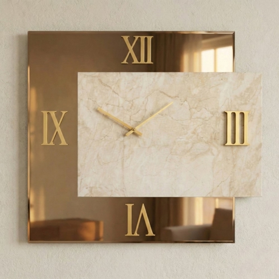 Orologio 60x70 specchio bronzo marmo avorio e finiture oro
