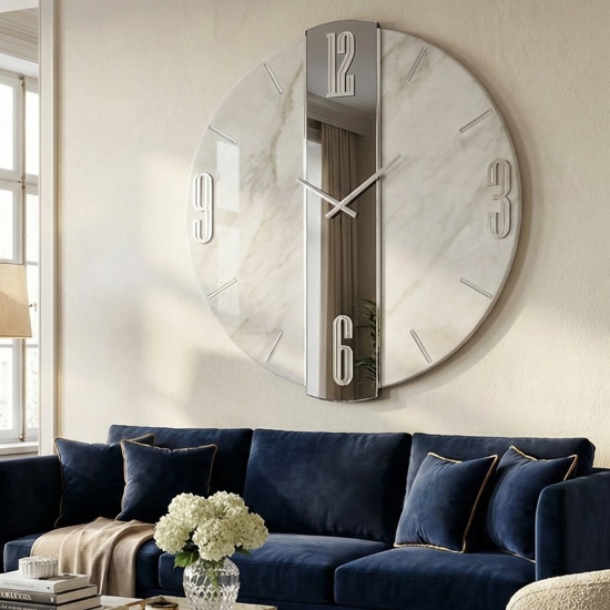 Orologio lola silver da parete 74cm effetto marmo specchio