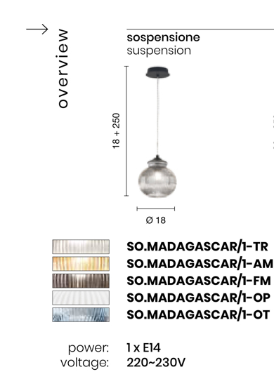 Ondaluce madagascar lampada camera da letto vetro soffiato fume