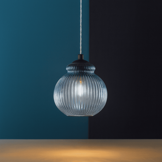 Madagascar ondaluce lampada a sospensione sfera vetro blu ottanio