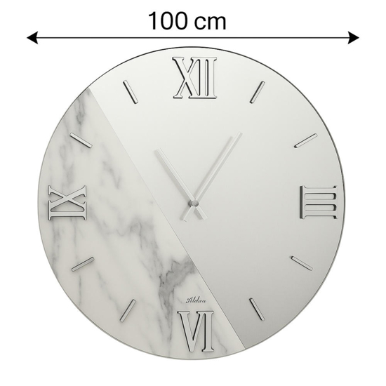 Grande orologio da parete 100cm rotondo specchio marmo laminato bianco