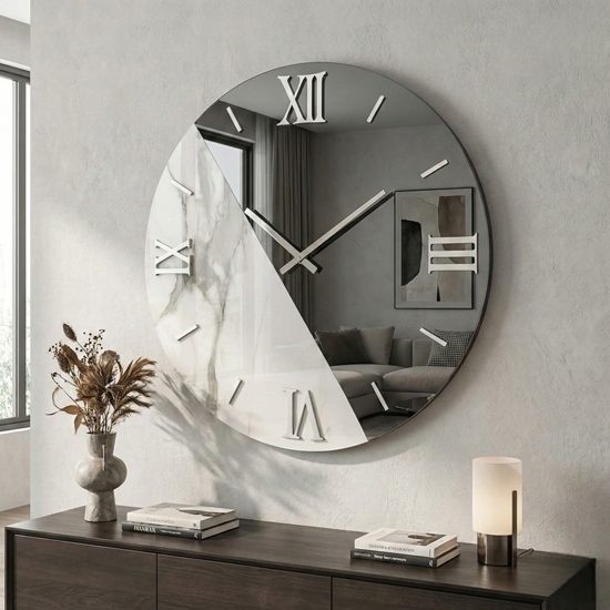 Orologio da parete 80 cm tondo specchio fume marmo laminato