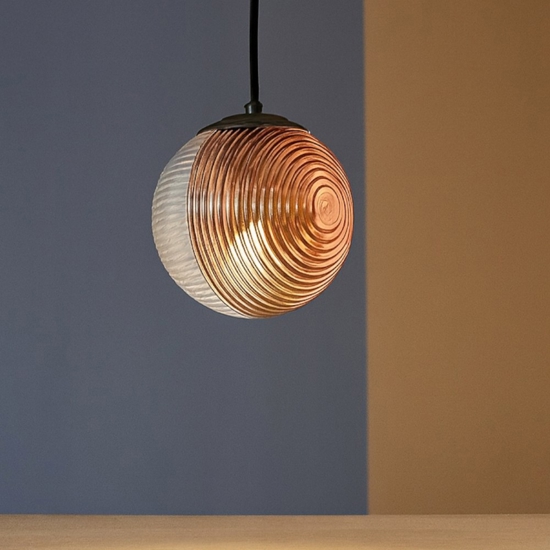 Lampada a sospensione sfera vetro rame ondaluce bella 19cm