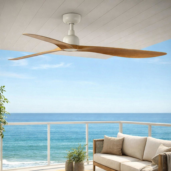 Ventilatore da soffitto bianco legno ip44 motore silenzioso inverter