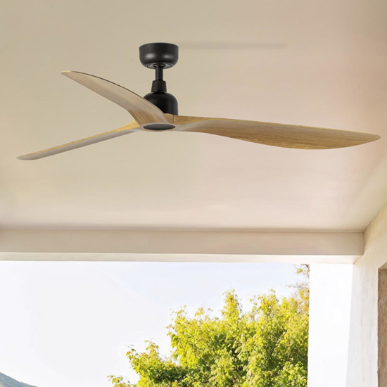 Ventilatore da soffitto da esterno ip44 nero e legno 28mq silenzioso