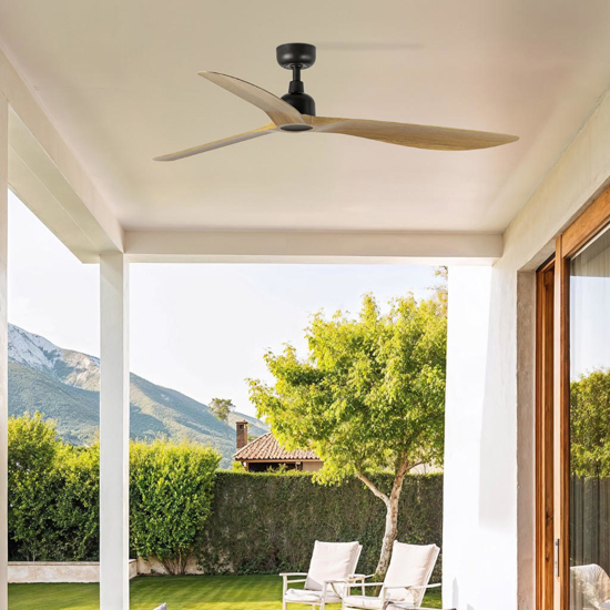 Ventilatore da soffitto da esterno ip44 nero e legno 28mq silenzioso