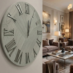 Orologio da parete 60cm con carta da parati argento numeri romani