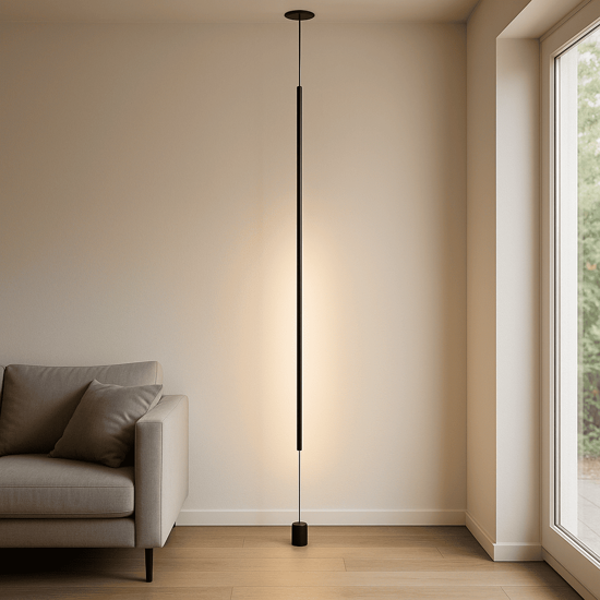 Piantana pendente nera tubolare sospesa attacco a soffitto led 20w 3000k