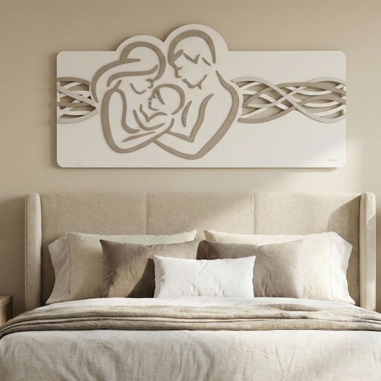 Capezzale 120x60 moderno sacra famiglia bianco grigio tortora