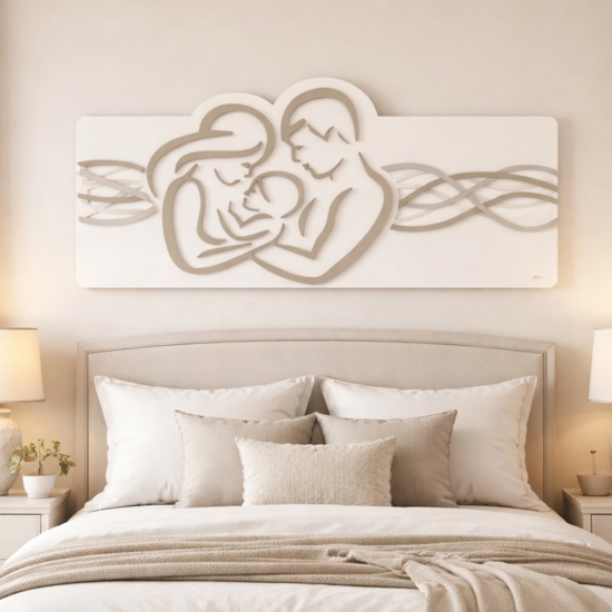 Capezzale 120x60 moderno sacra famiglia bianco grigio tortora