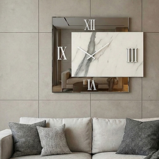 Grande orologio quadrato da muro specchio fume' marmo lamintato 100x110cm