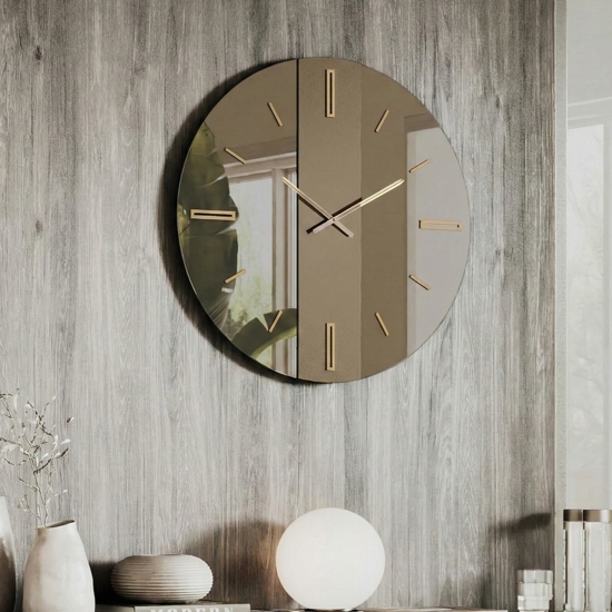 Orologio da parete 80cm tondo in vetro specchio bronzo