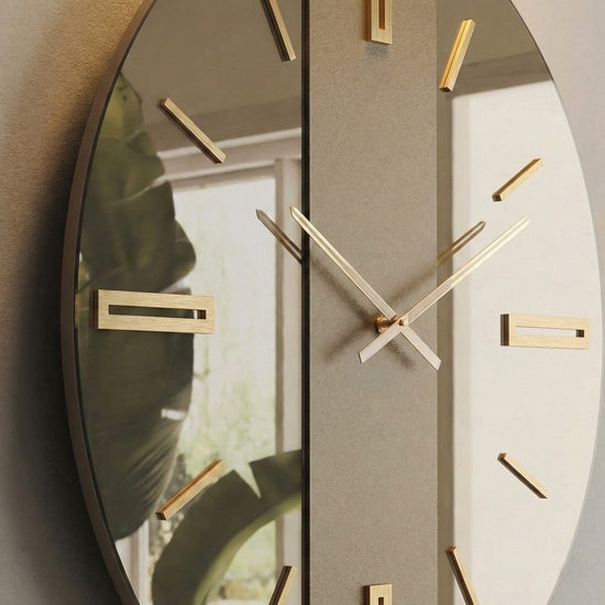 Orologio da parete 80cm tondo in vetro specchio bronzo