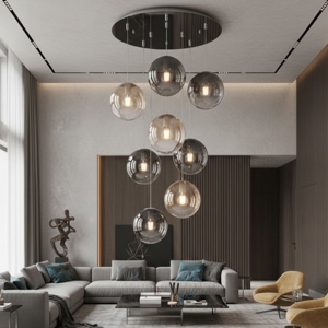 Lampadario per soggiorno con sfere di vetro a sospensione per soggiorno