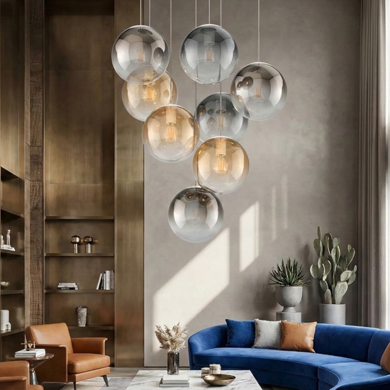 Lampadario per soggiorno con sfere di vetro a sospensione per soggiorno