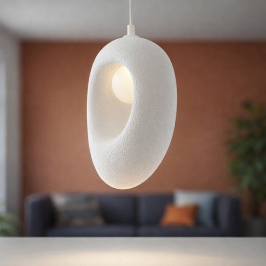 Lampada a sospensione design japandi resina bianca stile wabi sabi